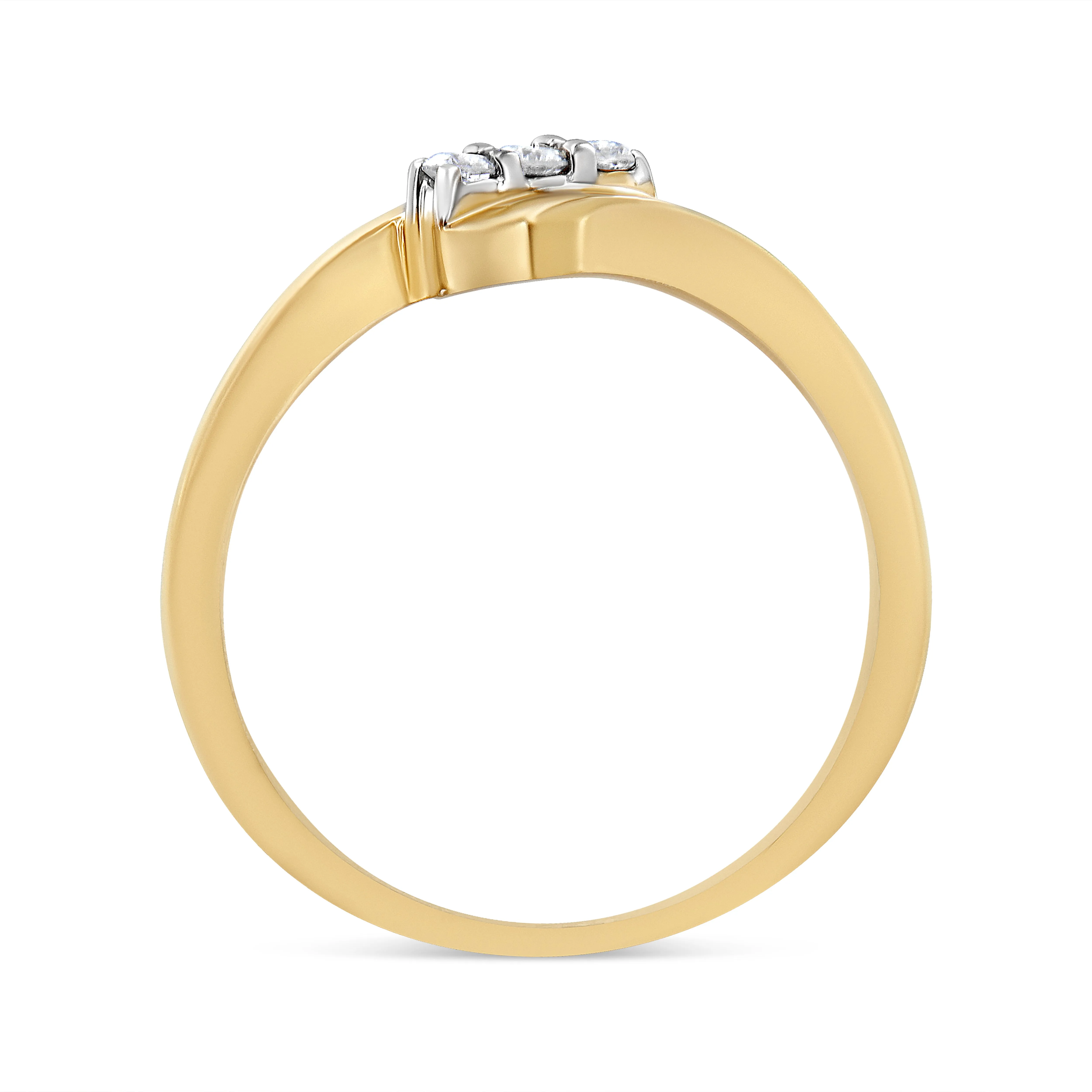 10K Yellow Gold over .925 Sterling Silver 1/10 Cttw Diamond Three-Stone Bypass Fashion Cocktail Ring