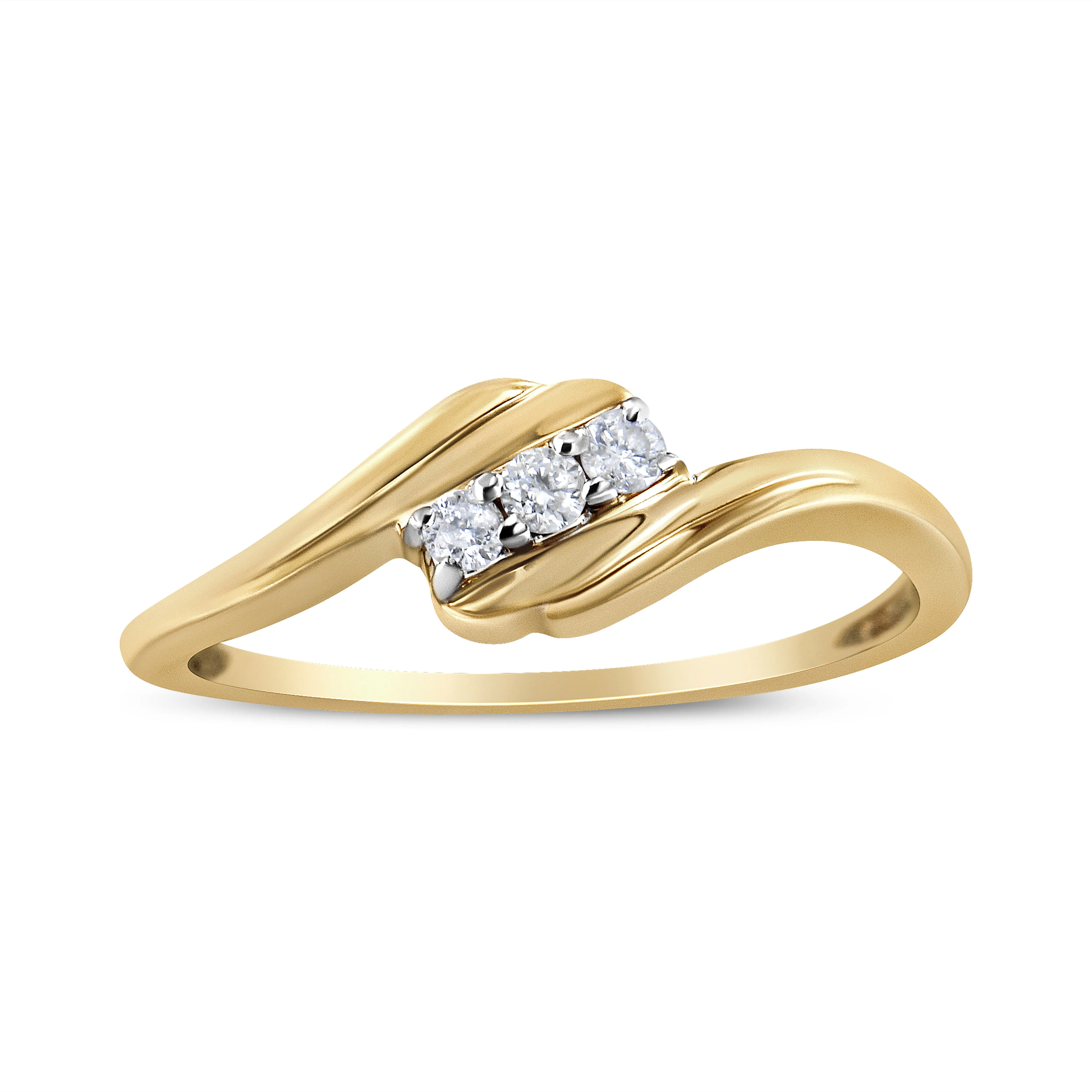 10K Yellow Gold over .925 Sterling Silver 1/10 Cttw Diamond Three-Stone Bypass Fashion Cocktail Ring