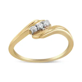10K Yellow Gold over .925 Sterling Silver 1/10 Cttw Diamond Three-Stone Bypass Fashion Cocktail Ring