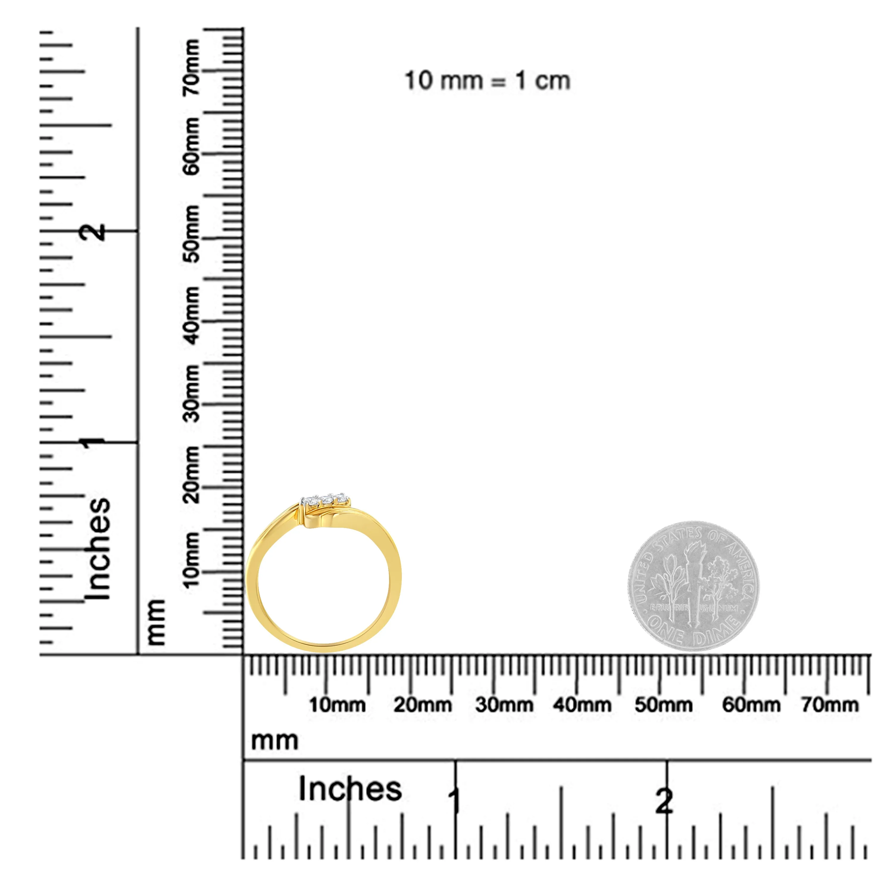 10K Yellow Gold over .925 Sterling Silver 1/10 Cttw Diamond Three-Stone Bypass Fashion Cocktail Ring