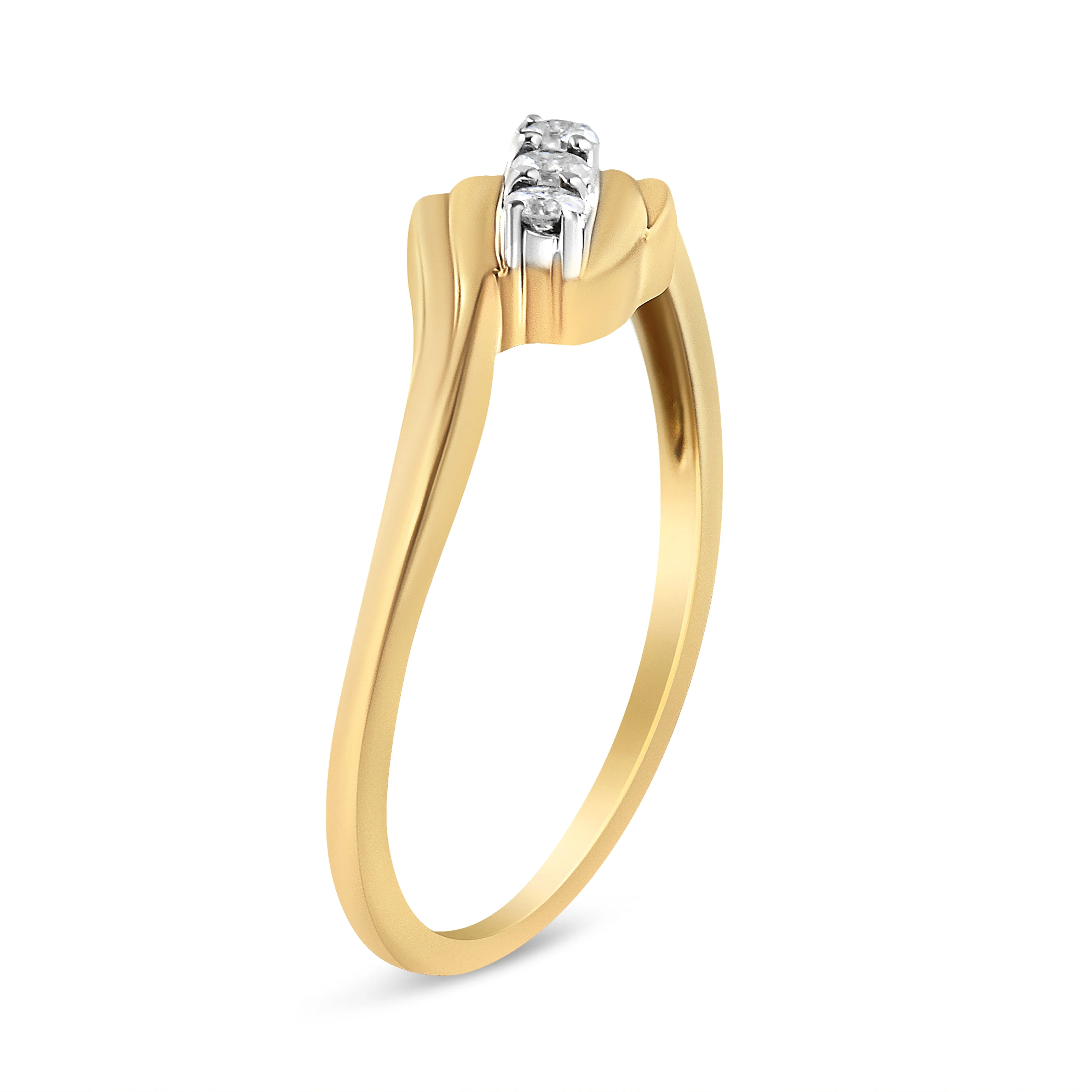 10K Yellow Gold over .925 Sterling Silver 1/10 Cttw Diamond Three-Stone Bypass Fashion Cocktail Ring