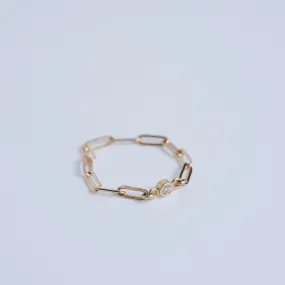 14 Karat Yellow Gold Paperclip Chain Ring with Lab Created Diamond