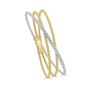14K Gold Diamond Two-tone Flexible Bangle - 0.70ct