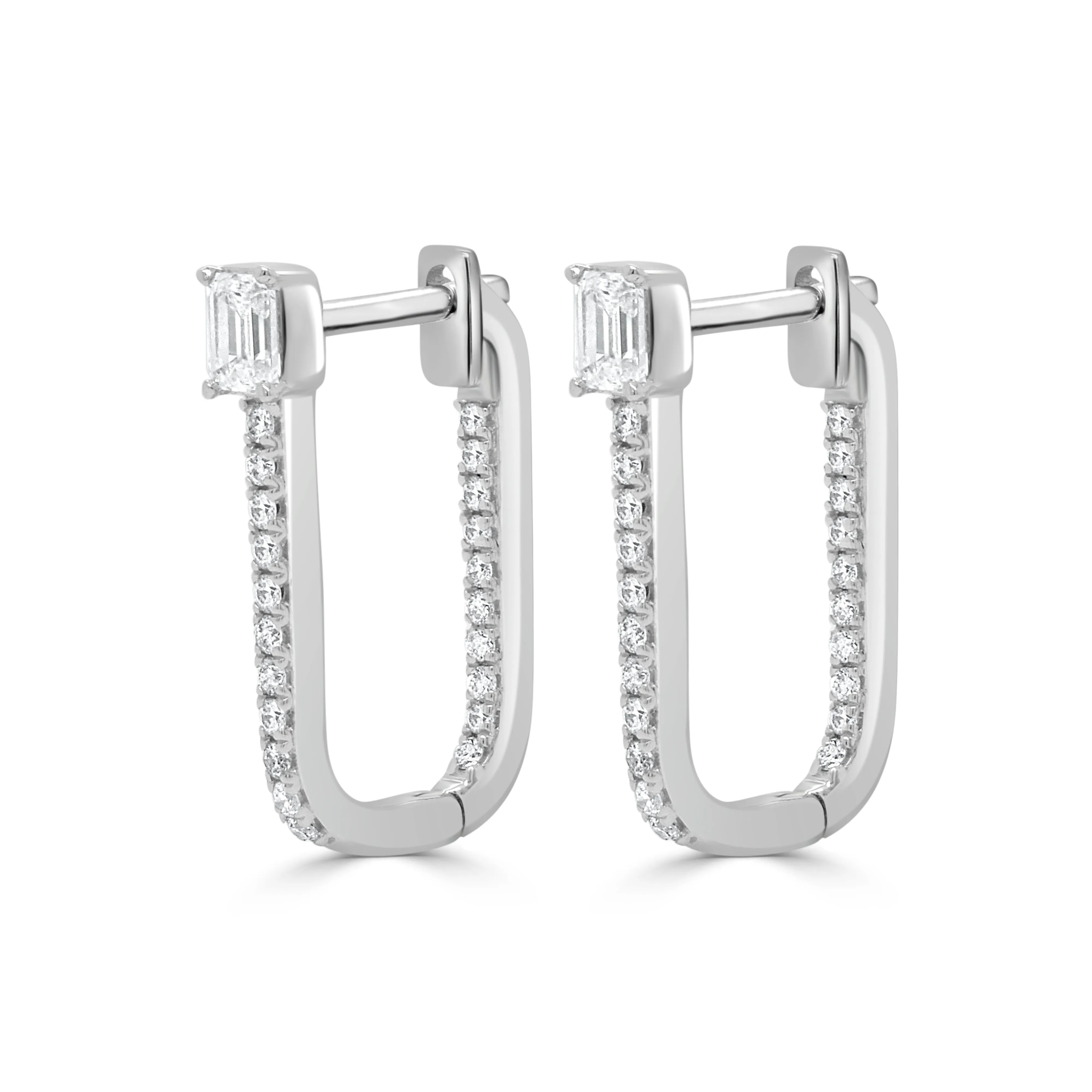14K Gold Emerald Cut & Round Diamond Earrings - 0.53ct