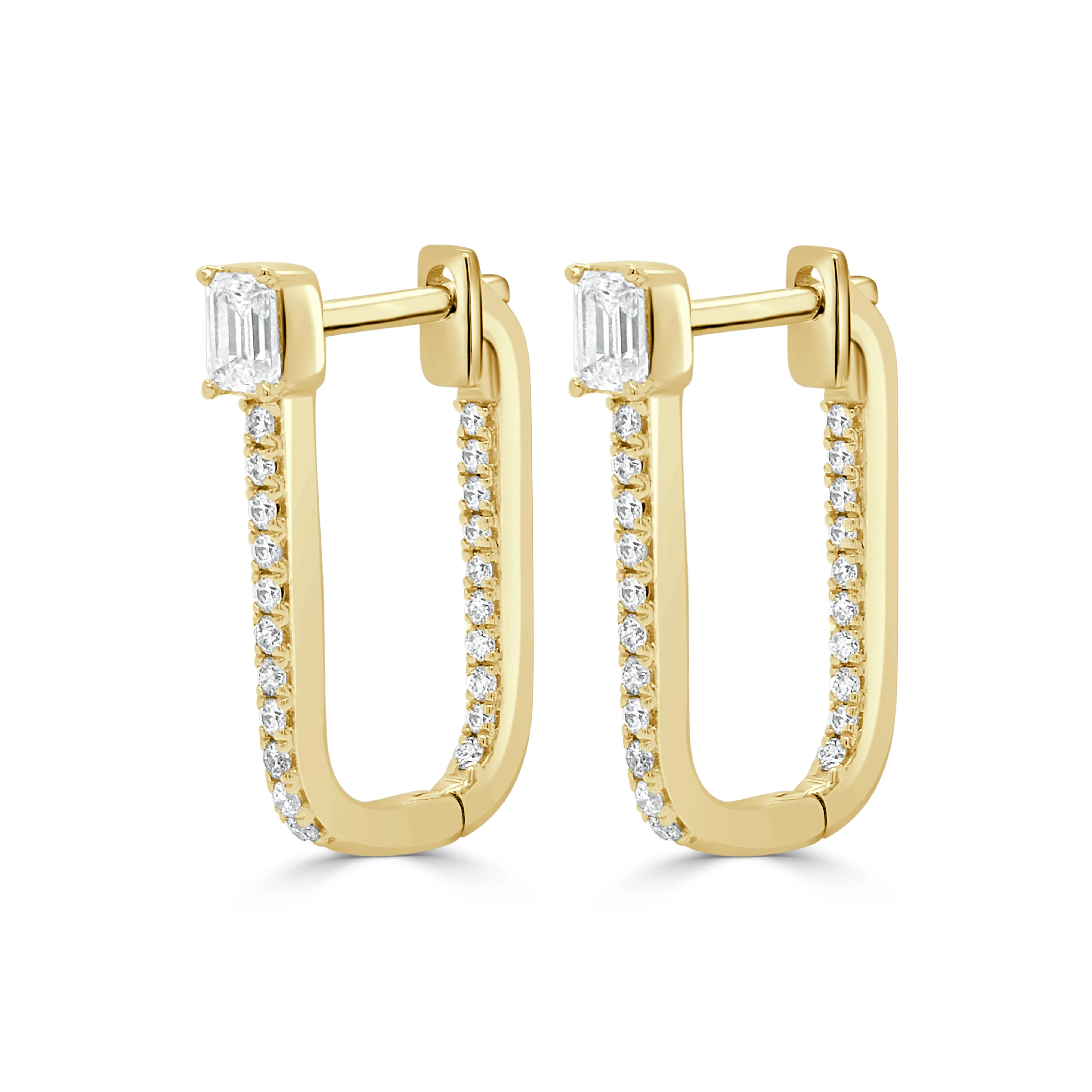 14K Gold Emerald Cut & Round Diamond Earrings - 0.53ct