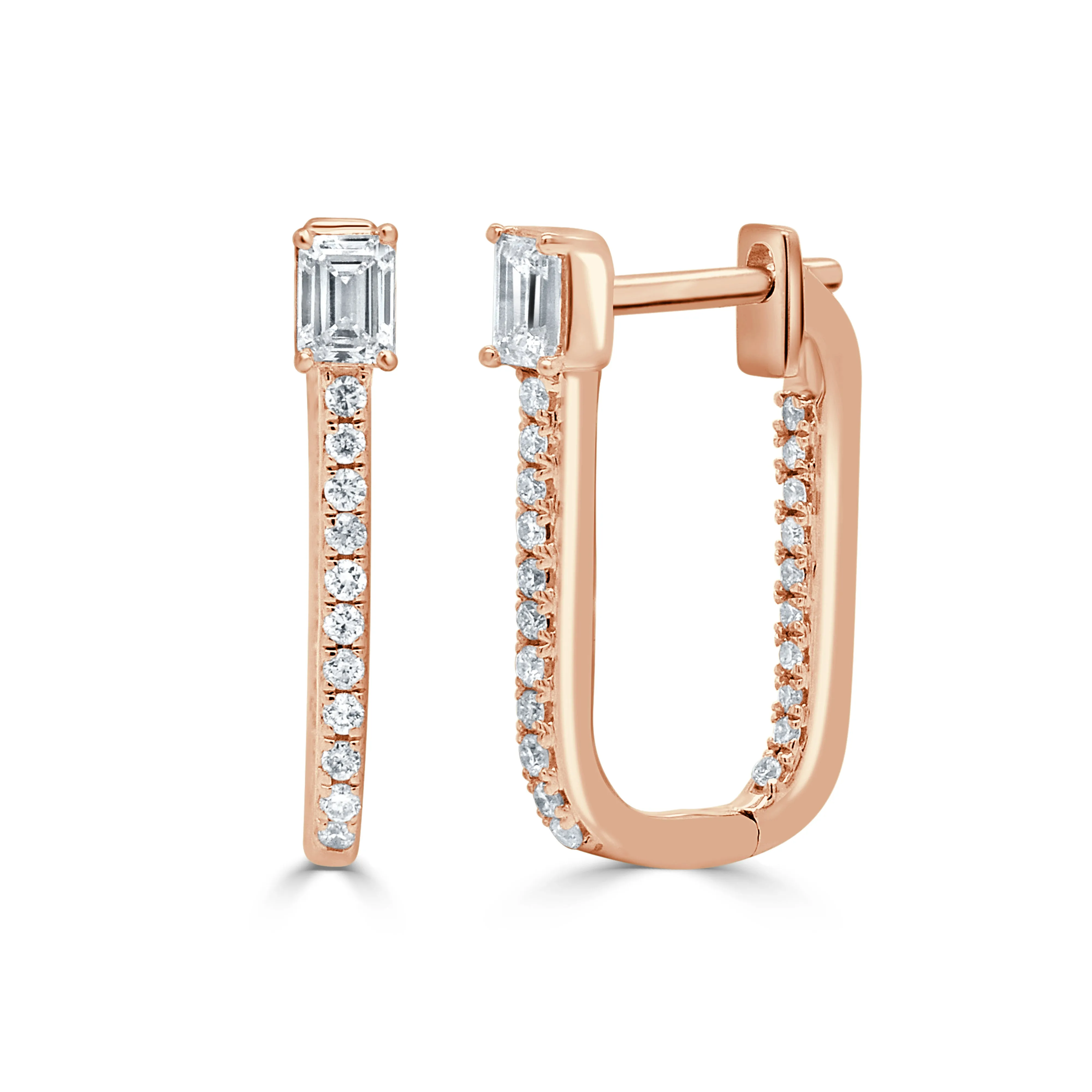 14K Gold Emerald Cut & Round Diamond Earrings - 0.53ct