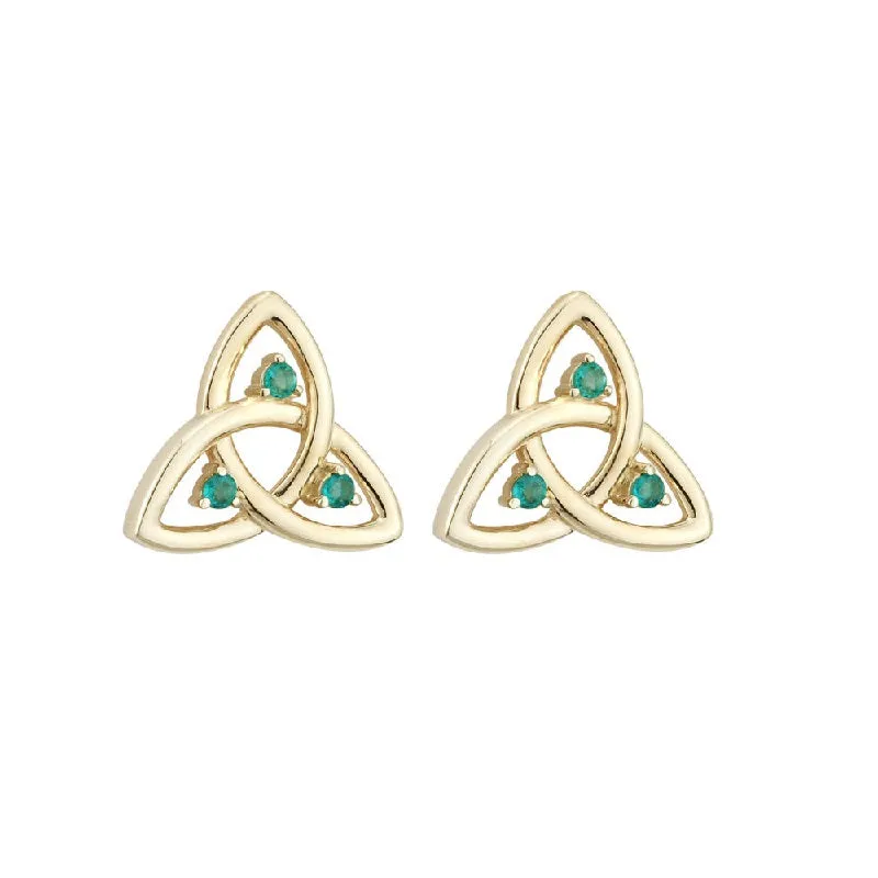 14K Gold Emerald Trinity Knot Stud Earrings