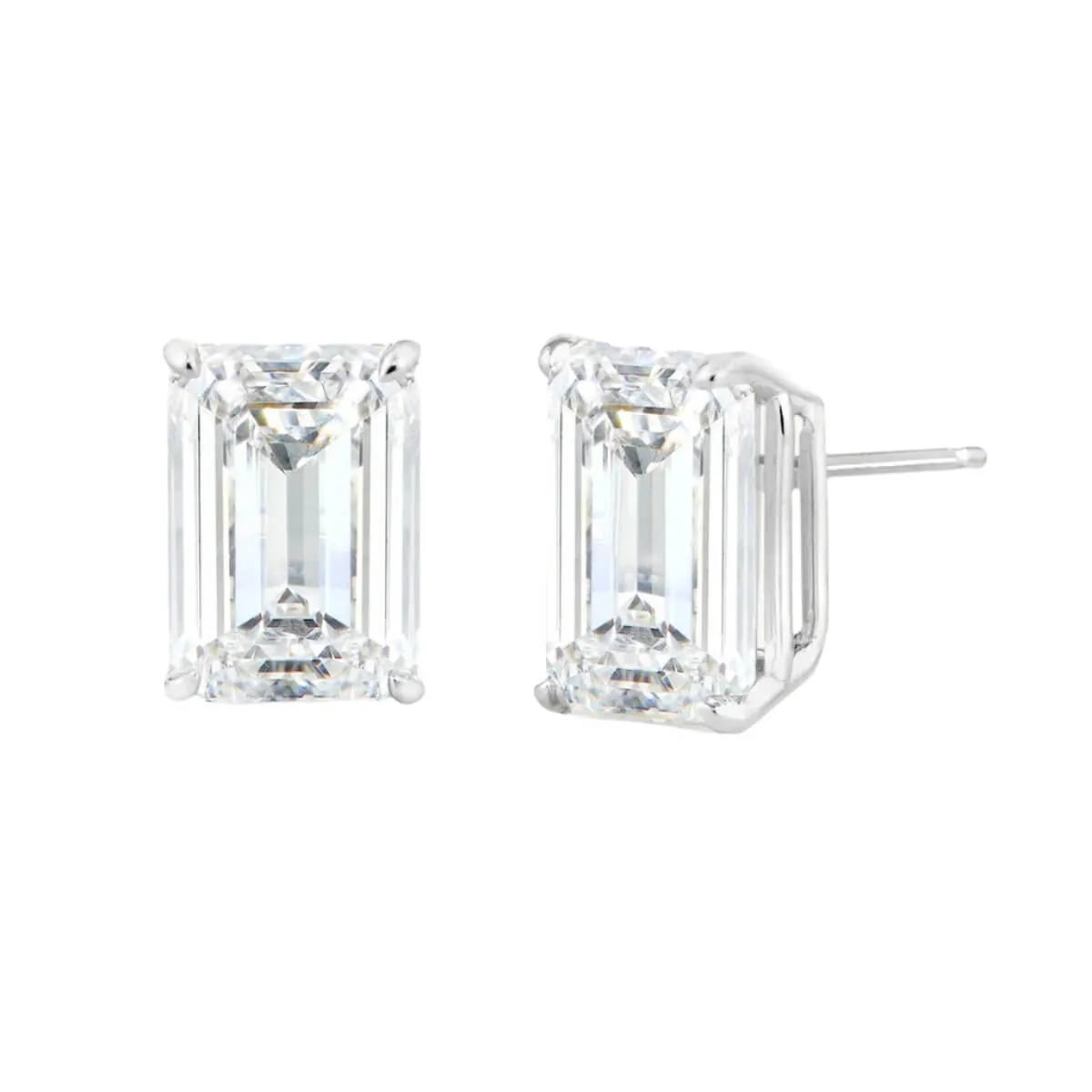 14K Gold Lab-Grown Emerald Cut Diamond Stud Earrings