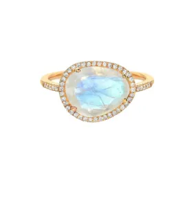 14K Gold Moonstone Ring with Diamonds