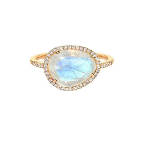 14K Gold Moonstone Ring with Diamonds