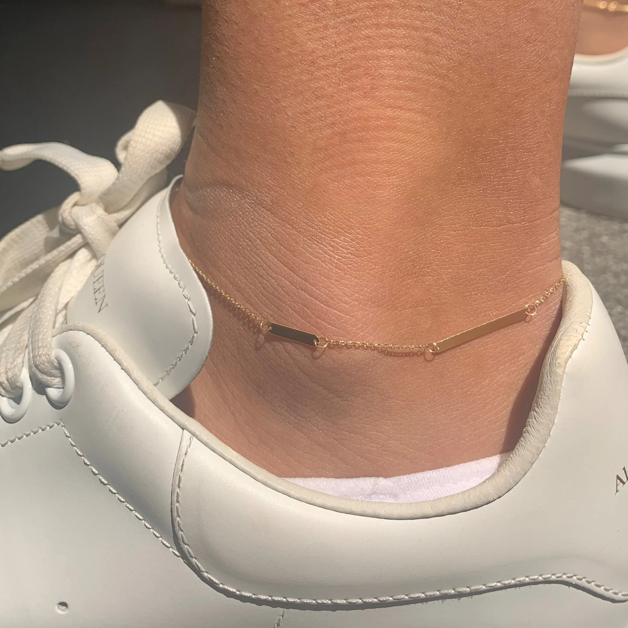 14k Gold Station Bar Anklet