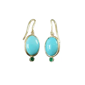 14k Gold Turquoise Emerald Earrings