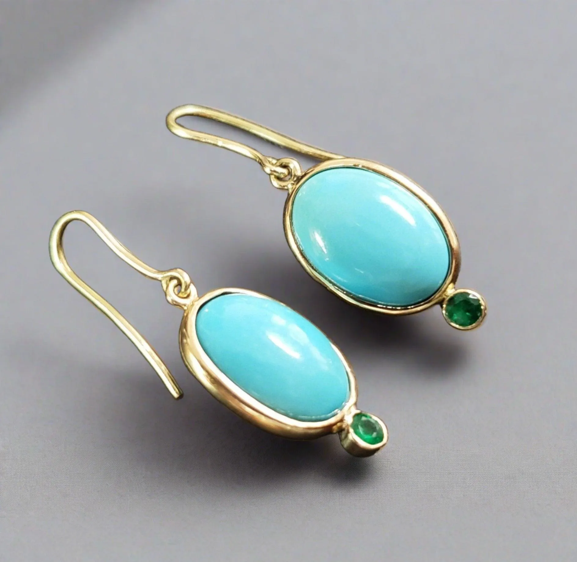 14k Gold Turquoise Emerald Earrings