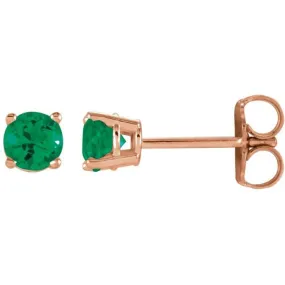 14K Rose 4 mm Lab-Grown Emerald Stud Earrings with Friction Post