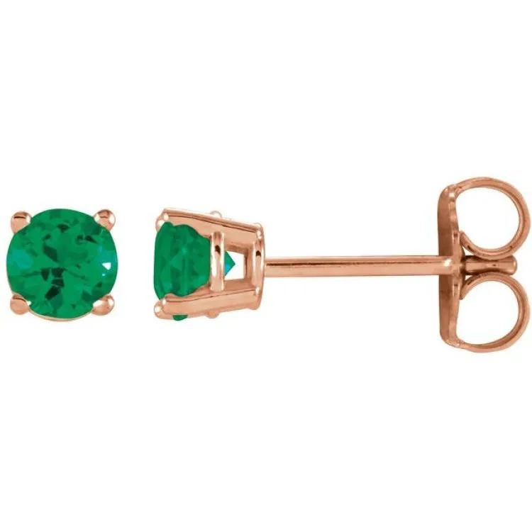 14K Rose 4 mm Lab-Grown Emerald Stud Earrings with Friction Post