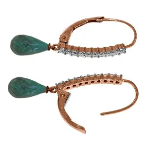 14K Solid Rose Gold Leverback Earrings Diamond & Emerald Certified