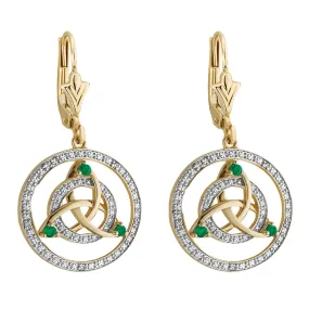 14K Trinity Knot Diamond and Emerald Earrings