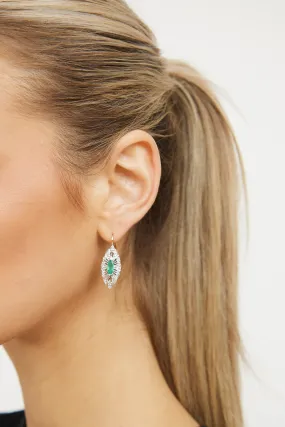 14K White Gold & Emerald Drop Stud Earring