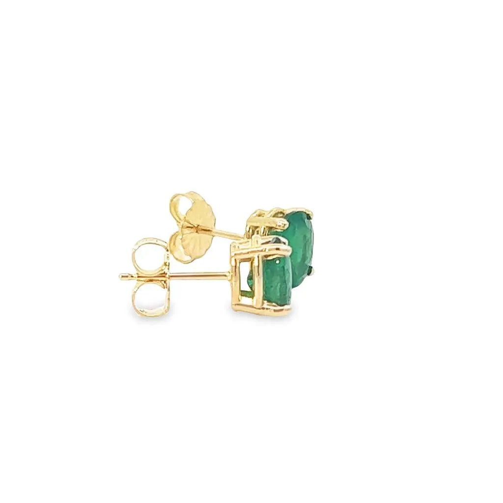 14K Yellow Gold 7x5mm Oval Stud Emerald Earrings