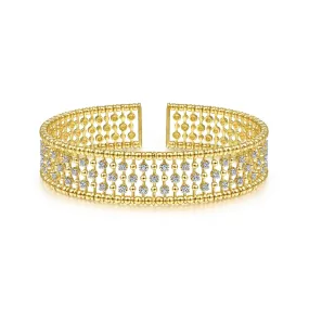 14K Yellow Gold Diamond Beaded Open Bangle