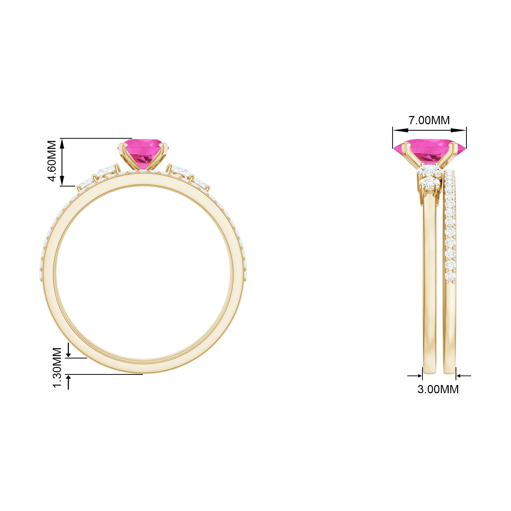 1.50 CT Oval Cut Solitaire Created Pink Sapphire Ring Set with Diamond