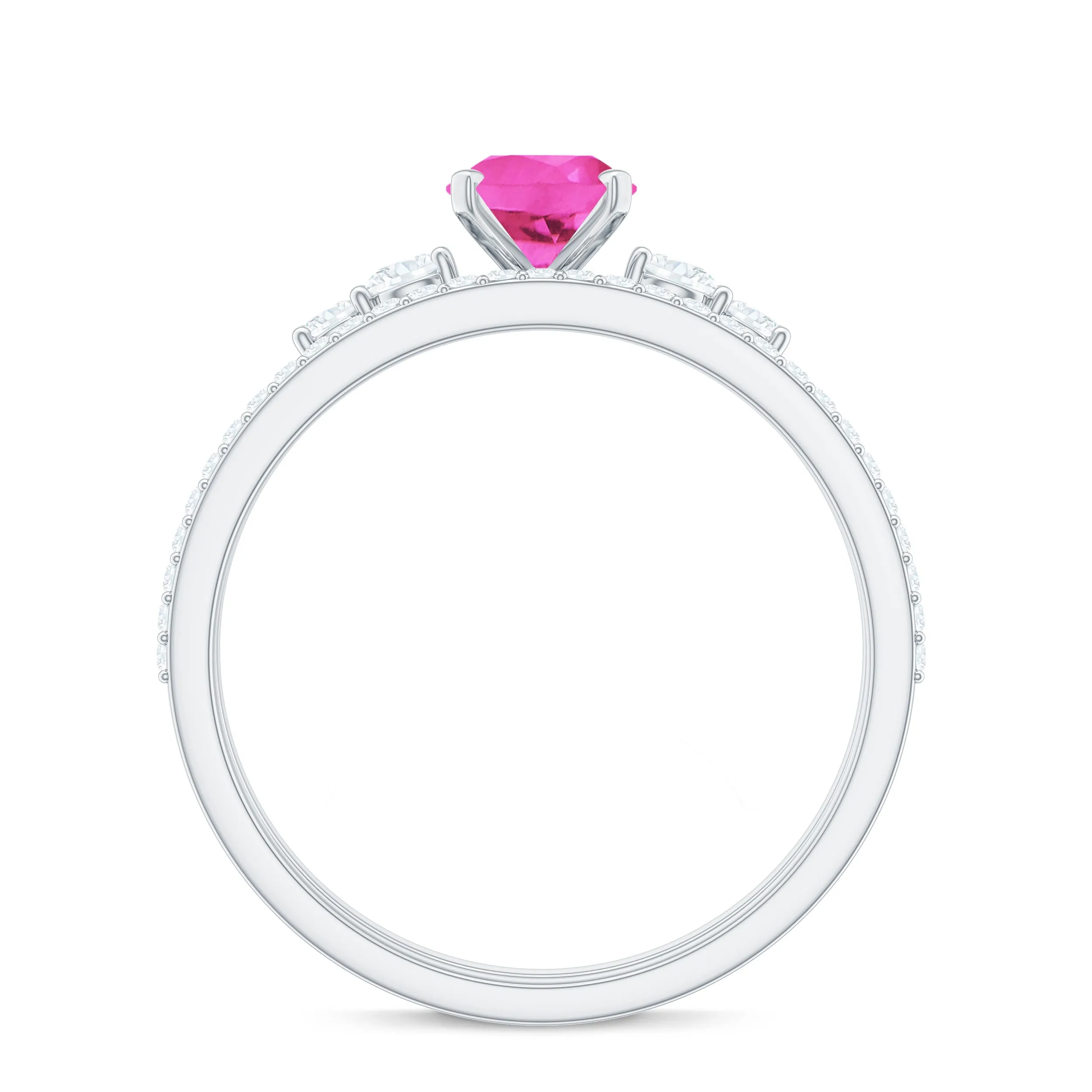 1.50 CT Oval Cut Solitaire Created Pink Sapphire Ring Set with Diamond