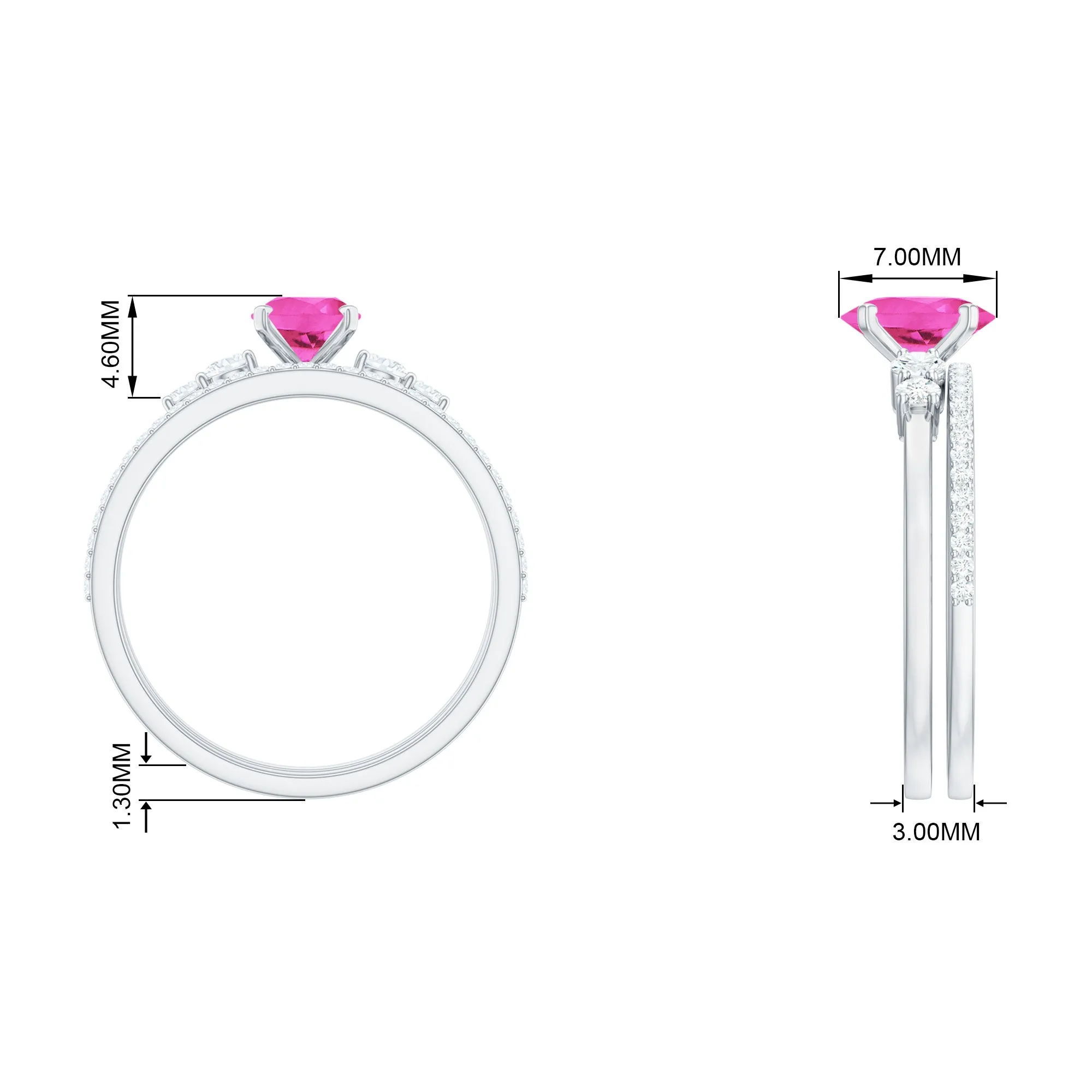 1.50 CT Oval Cut Solitaire Created Pink Sapphire Ring Set with Diamond