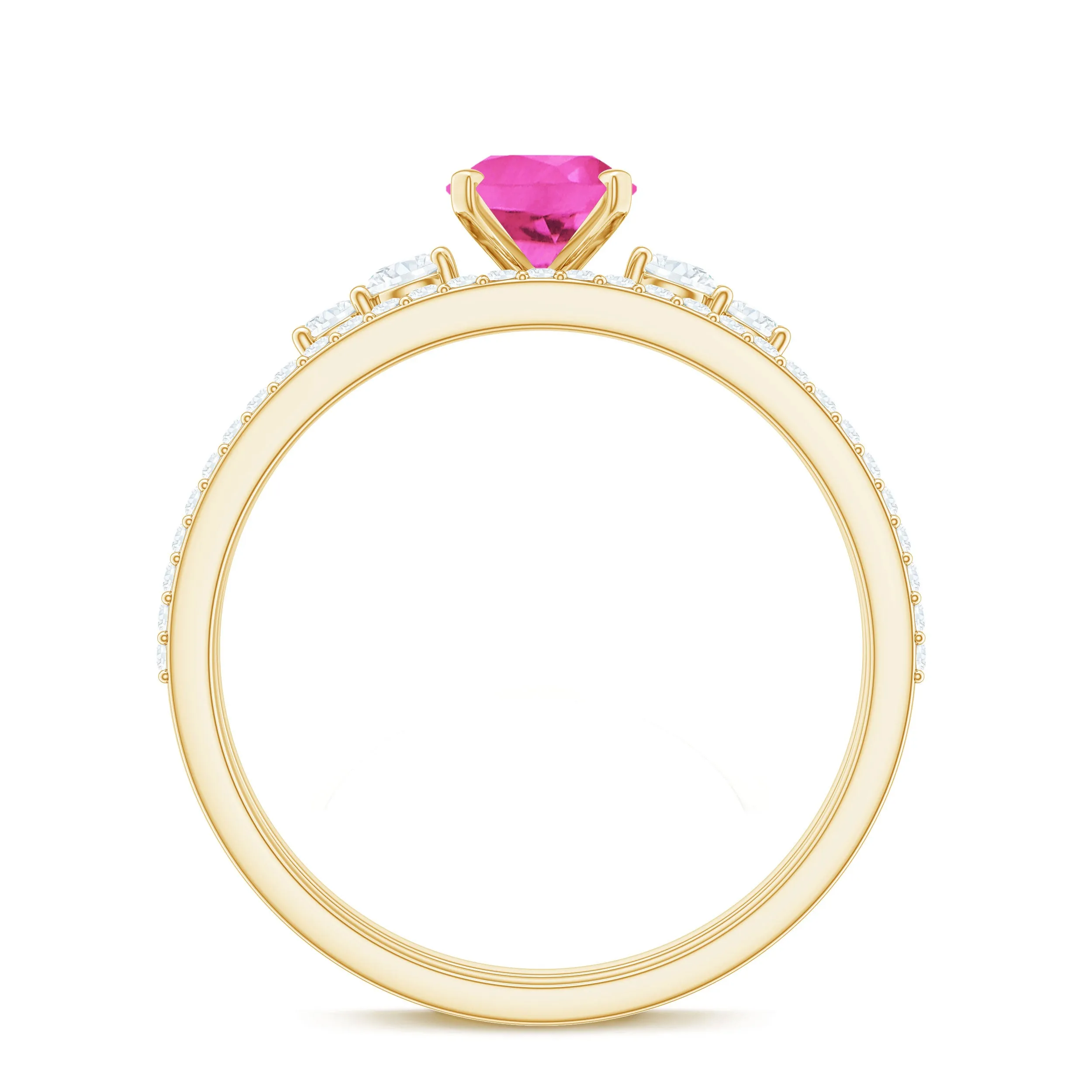 1.50 CT Oval Cut Solitaire Created Pink Sapphire Ring Set with Diamond