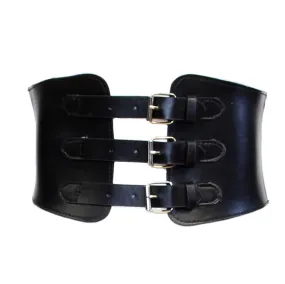 15.2cm Black Triple Buckle Elasticated Waist Belt
