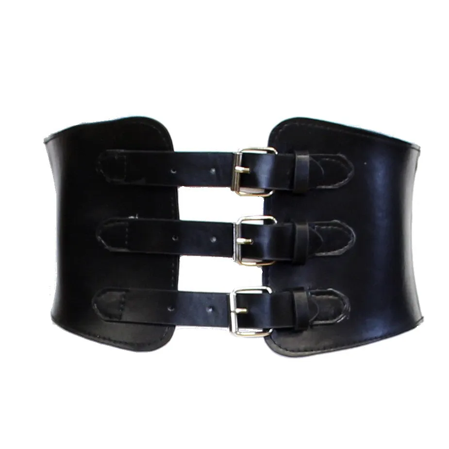 15.2cm Black Triple Buckle Elasticated Waist Belt