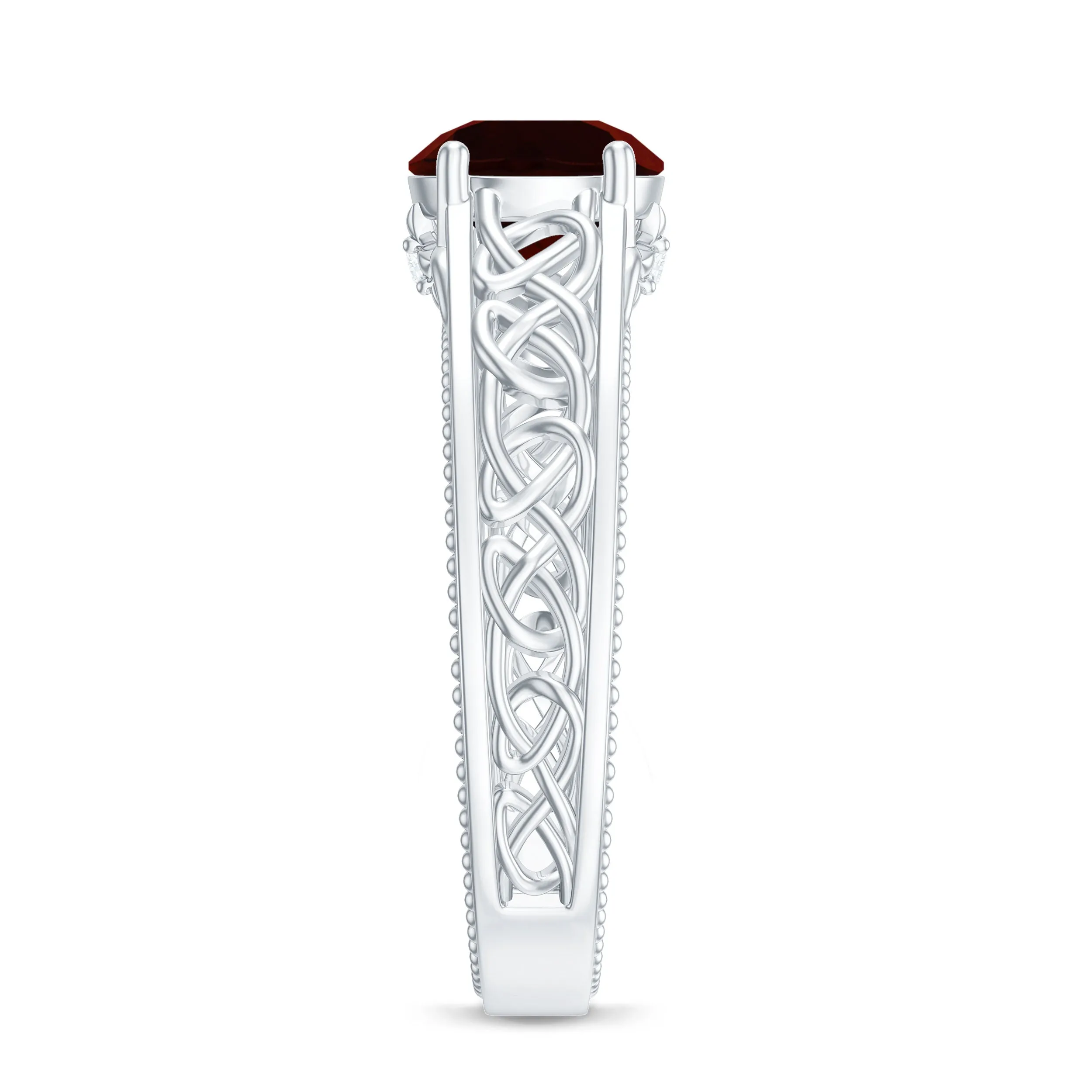 1.75 CT Garnet Celtic Solitaire Band with Diamond