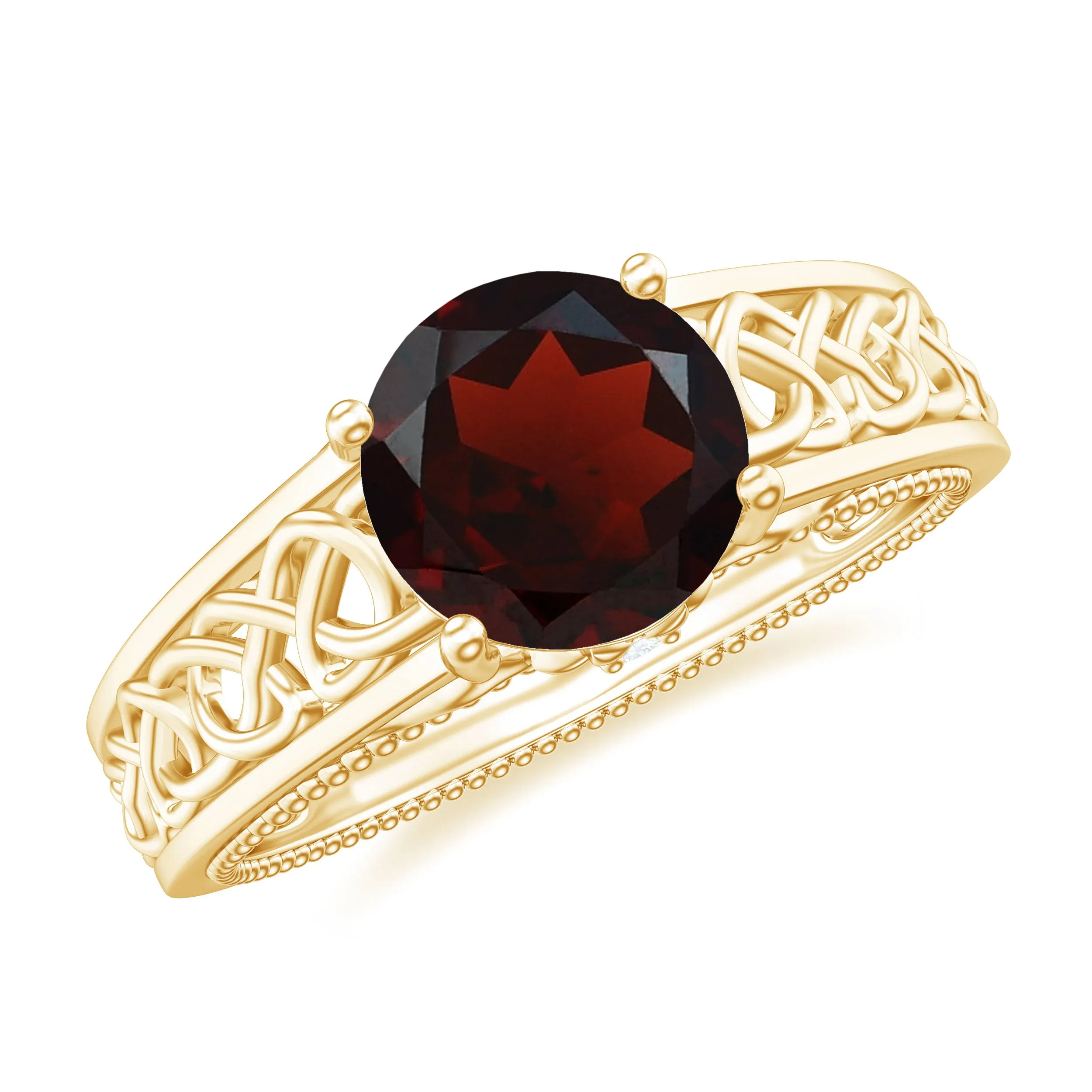 1.75 CT Garnet Celtic Solitaire Band with Diamond