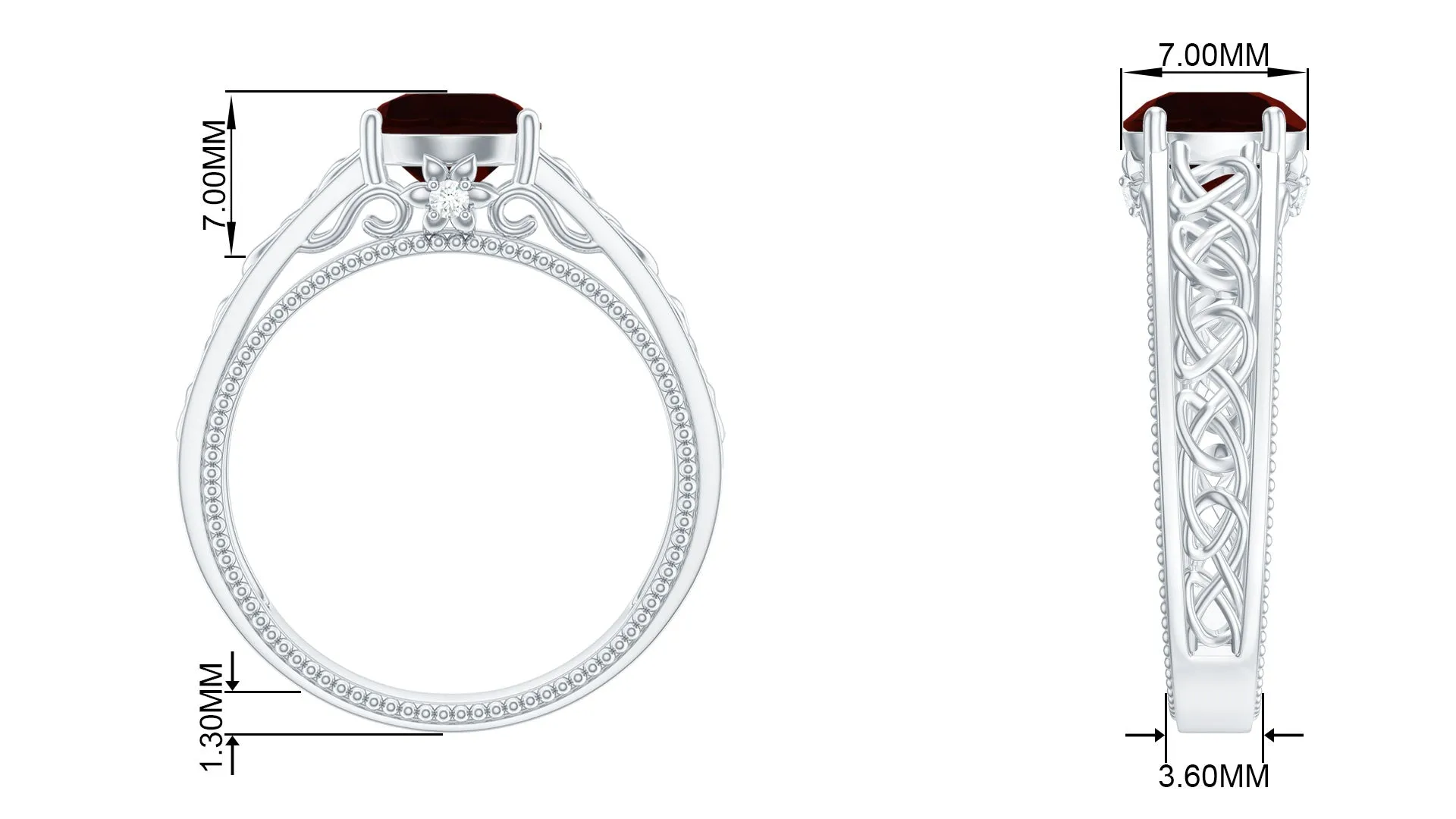 1.75 CT Garnet Celtic Solitaire Band with Diamond