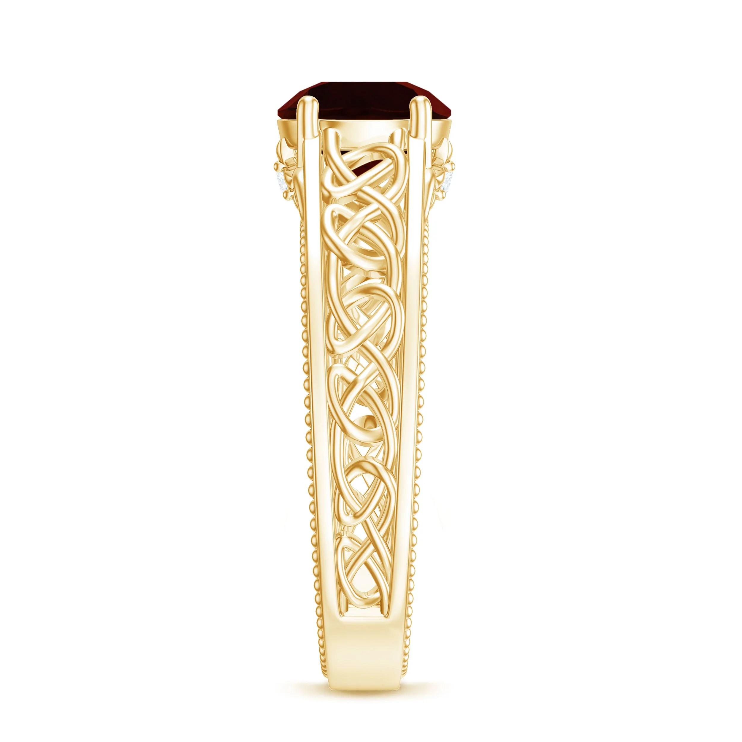 1.75 CT Garnet Celtic Solitaire Band with Diamond