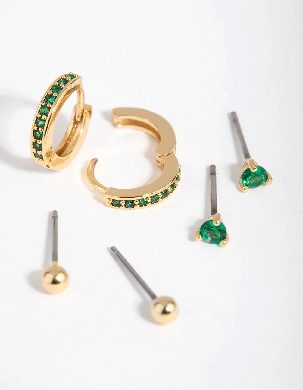 18ct Gold Plated Cubic Zirconia May Emerald Earring Pack