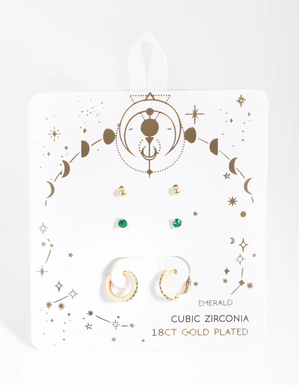 18ct Gold Plated Cubic Zirconia May Emerald Earring Pack