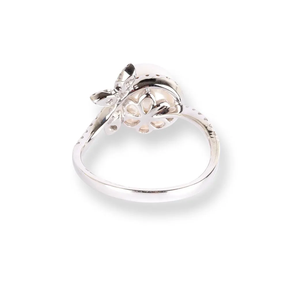18ct White Gold Diamond & Cultured Pearl Ring LR-6653