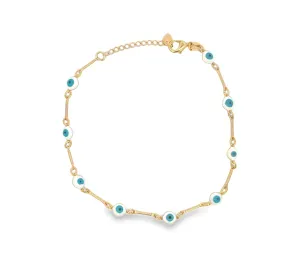 18K Gold Filled Round Blue Evil Eye Charm Anklet (E154)