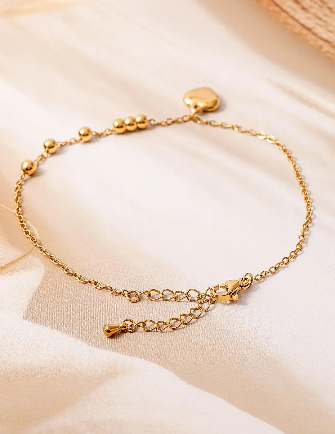 18K Gold Plated Stainless Steel Tarnish-Free Waterproof Heart Charm Anklet
