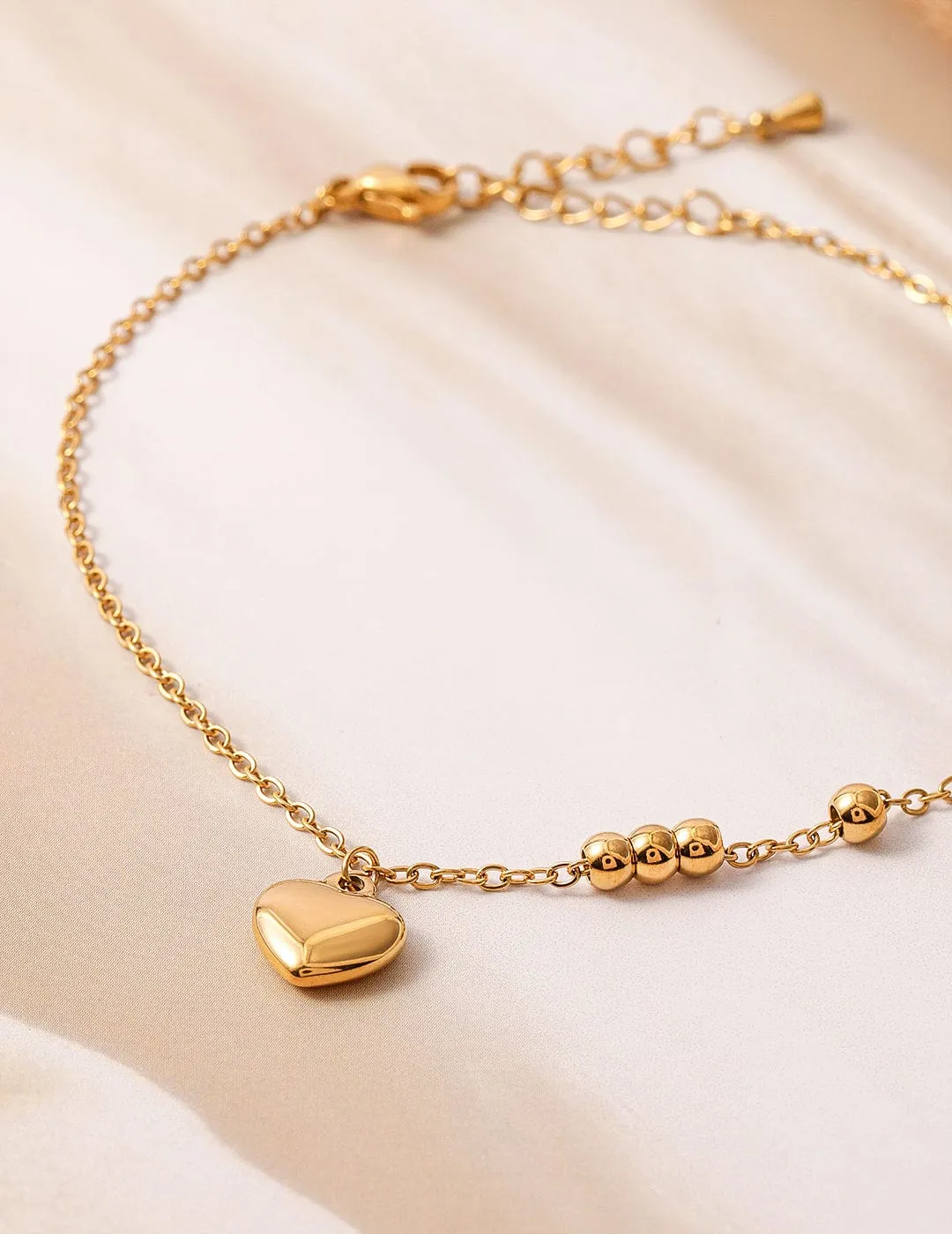 18K Gold Plated Stainless Steel Tarnish-Free Waterproof Heart Charm Anklet