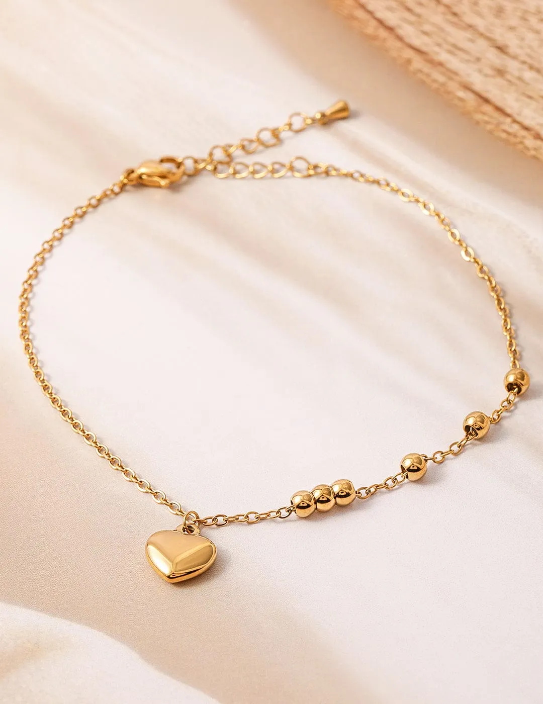 18K Gold Plated Stainless Steel Tarnish-Free Waterproof Heart Charm Anklet