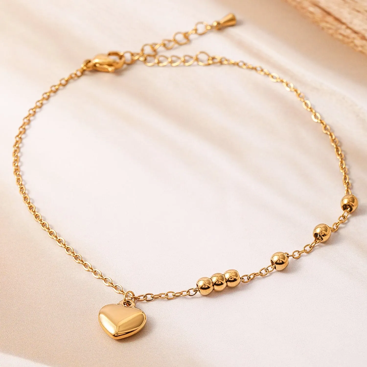 18K Gold Plated Stainless Steel Tarnish-Free Waterproof Heart Charm Anklet