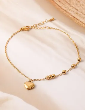 18K Gold Plated Stainless Steel Tarnish-Free Waterproof Heart Charm Anklet