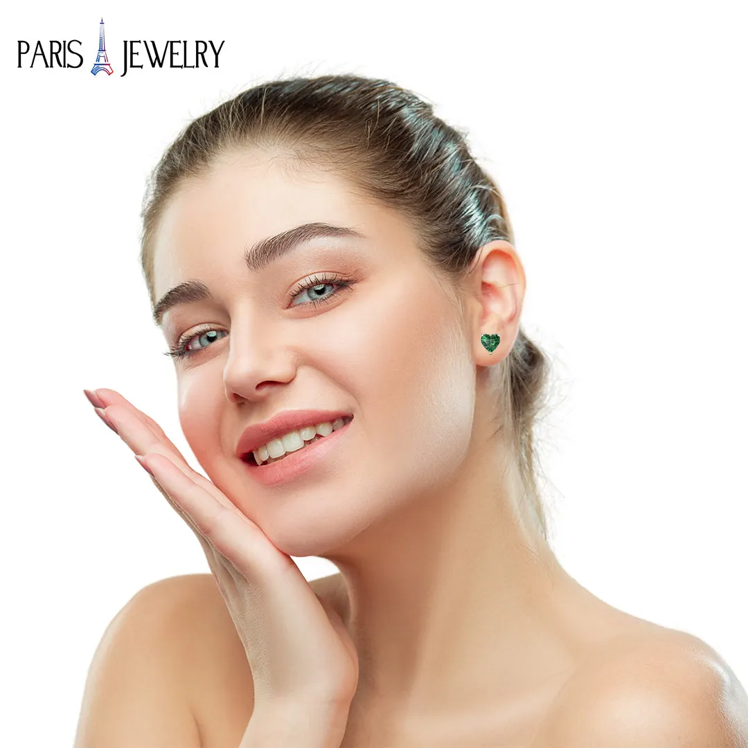 18k White Gold Plated 6mm Created Emerald 3 Pair Round, Square and Heart Stud Earrings