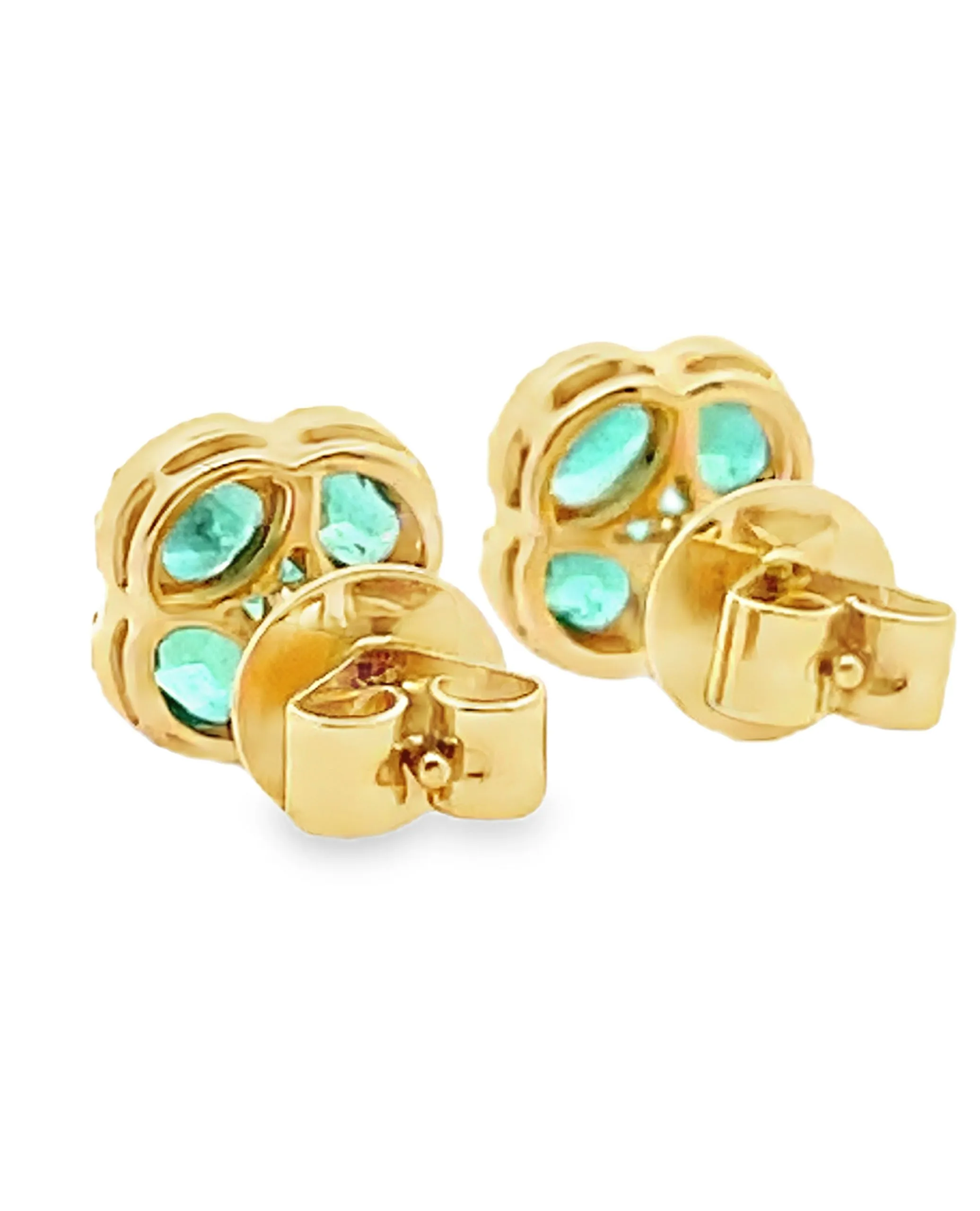 18K Yellow Gold Emerald & Diamonds Quatrefoil Earrings