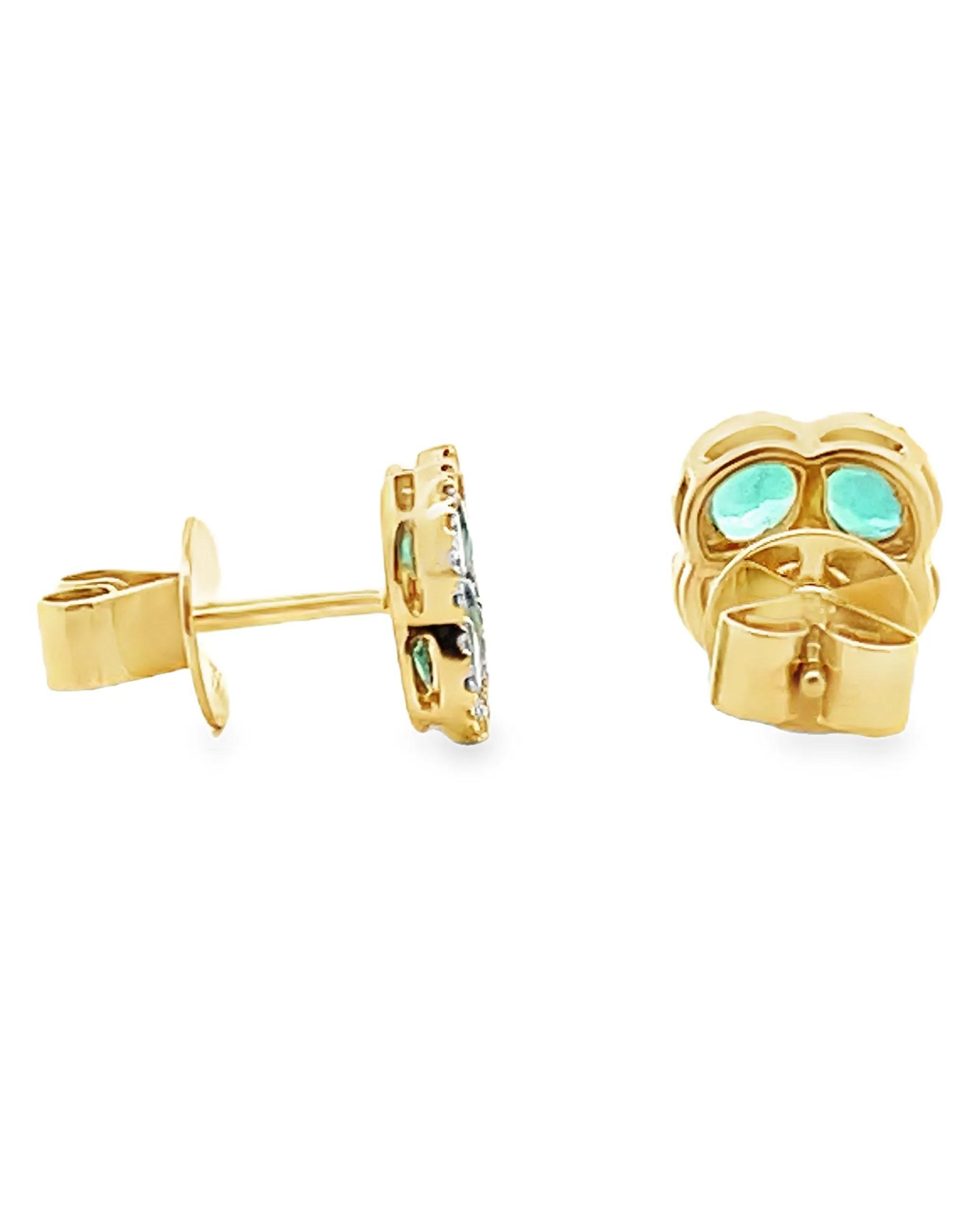 18K Yellow Gold Emerald & Diamonds Quatrefoil Earrings