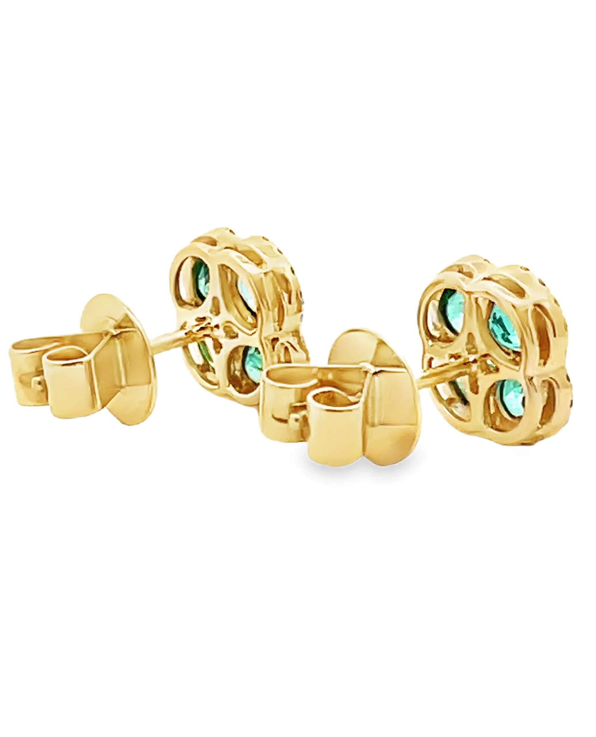 18K Yellow Gold Emerald & Diamonds Quatrefoil Earrings