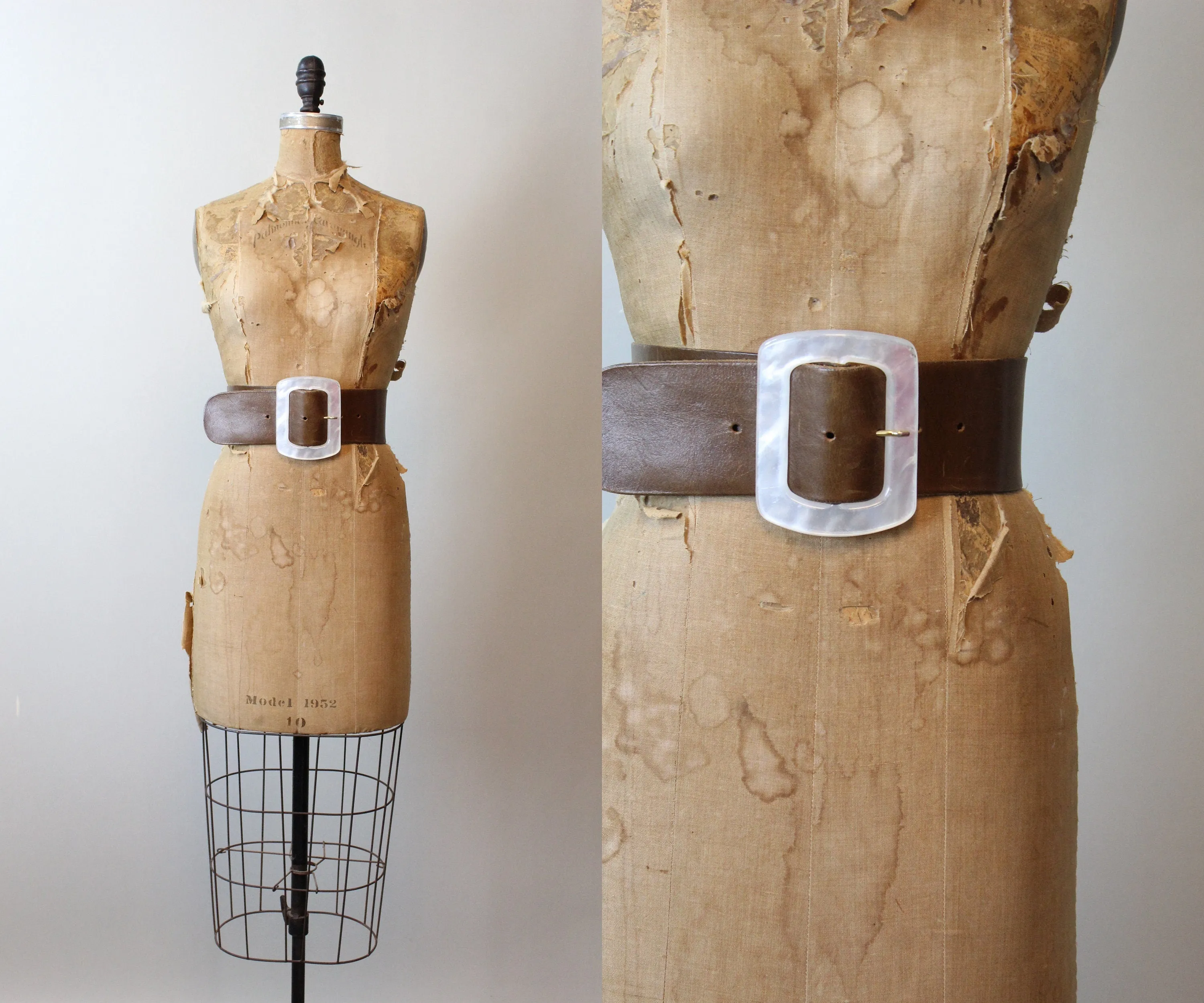 1980s ULTRA WIDE leather LUCITE buckle belt leather medium large | new spring