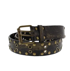 2-Row Eyelet Metallic PU Belt with Gold Studs