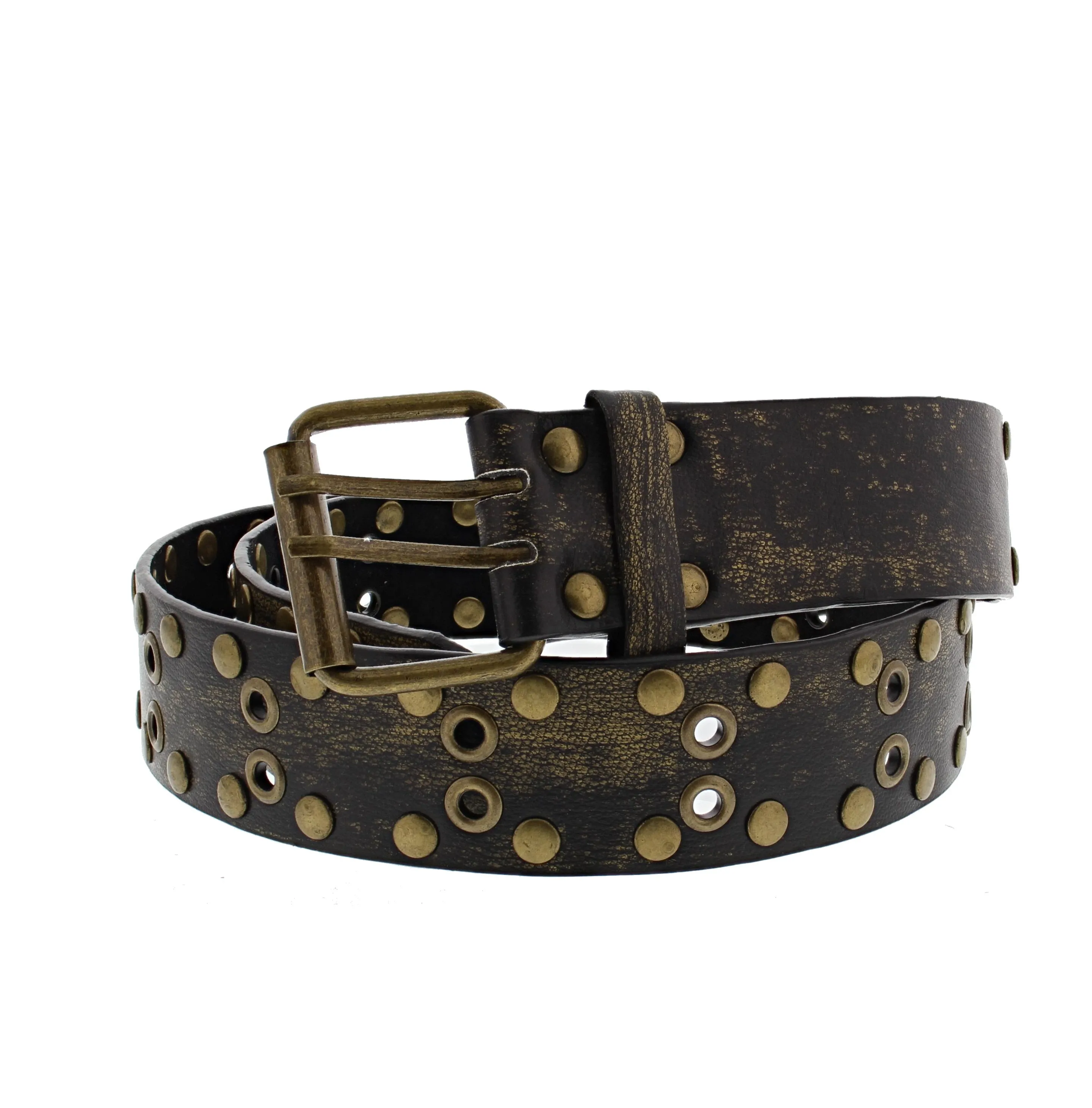 2-Row Eyelet Metallic PU Belt with Gold Studs